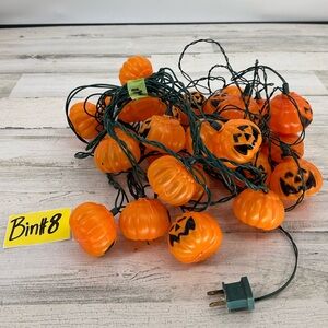 Vintage Halloween Blow Mold Pumpkin Blinking Light Set of 10, 3 Strands Total